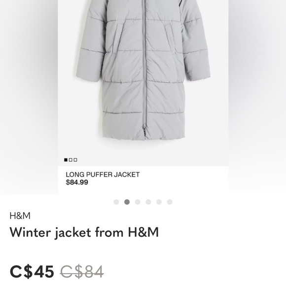 H&M Jackets & Blazers - H&M Light Gray Long Quilted Puffer Jacket